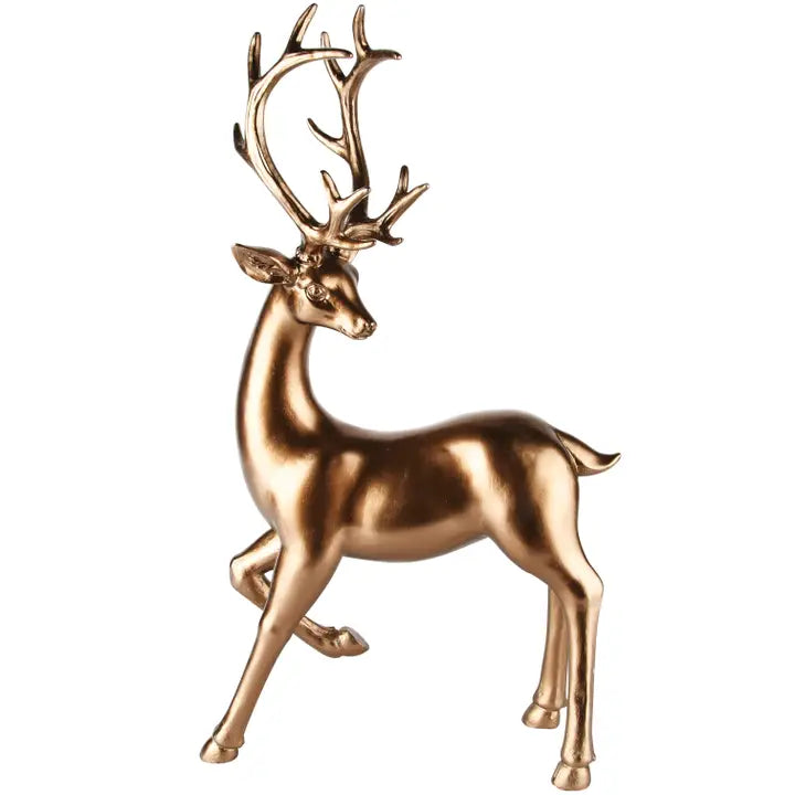 Bronze deer figurine on a white background